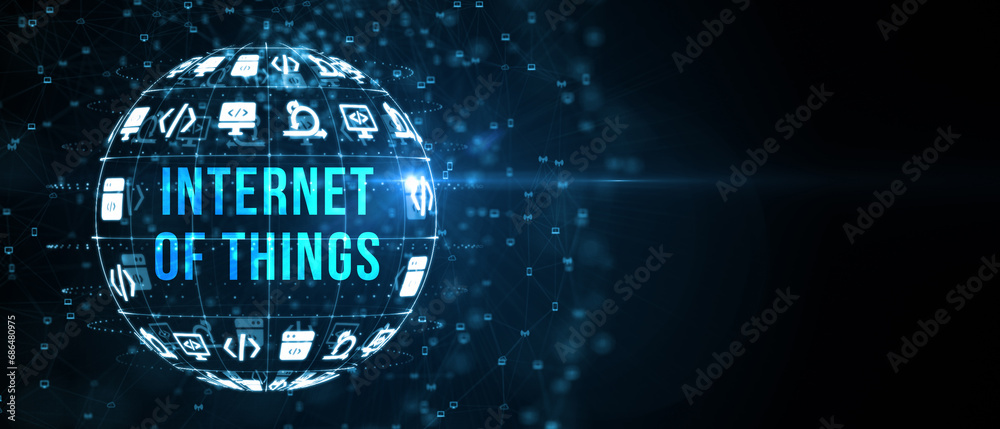 Internet of things - IOT concept. Businessman offer IOT products and solutions. 3d illustration Internet of things - IOT concept. Businessman offer IOT products and solutions. 3d illustration
