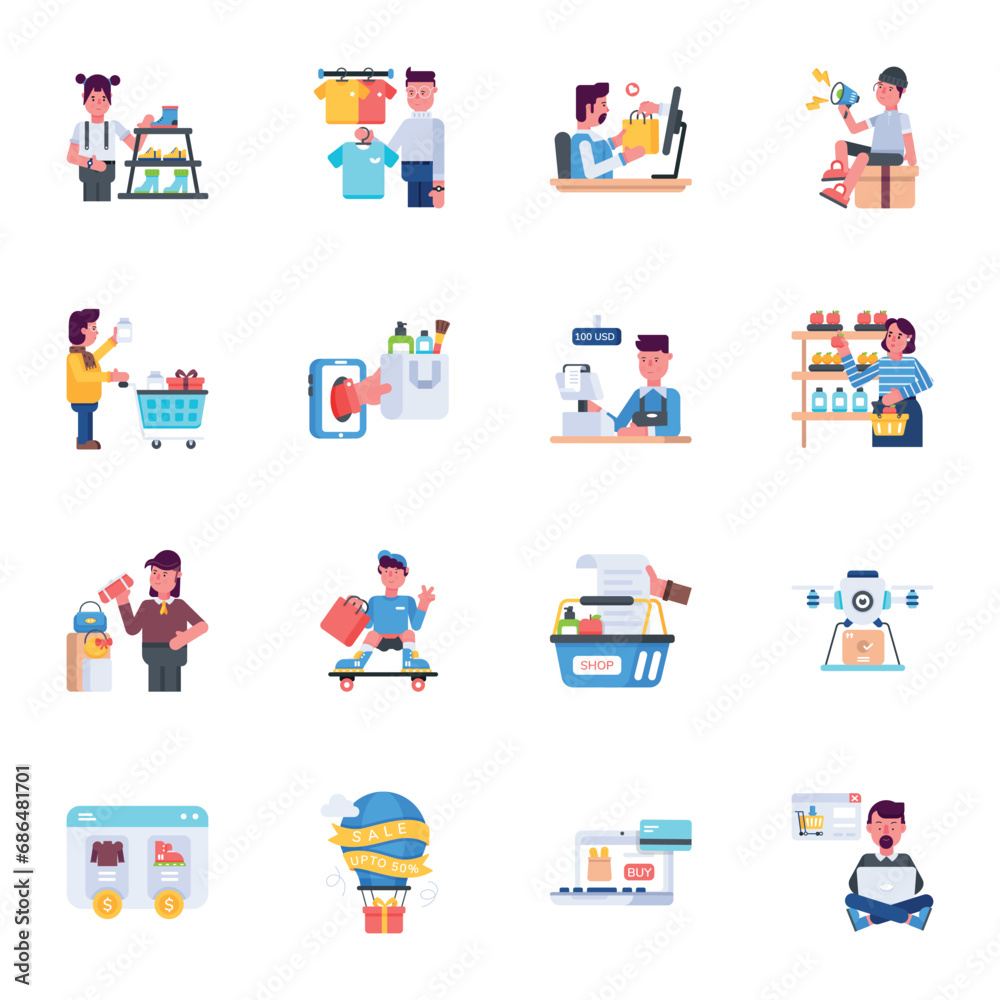 Bundle of Online Purchase Flat Icons 

