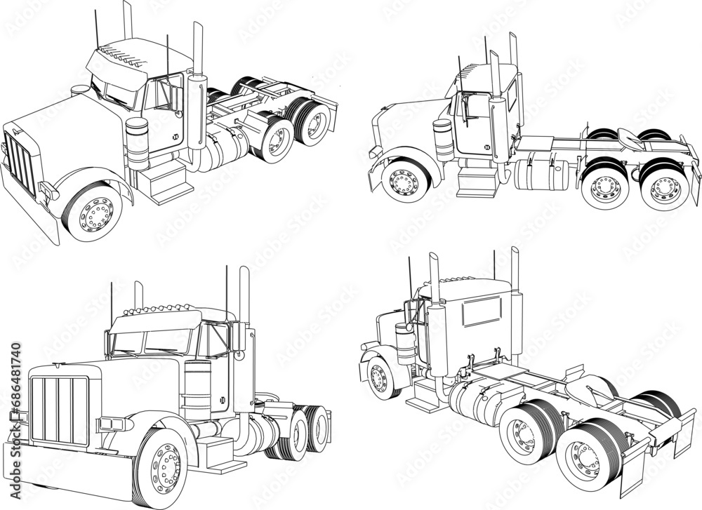 Vector sketch illustration of container trailer truck car design