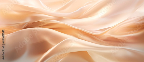 Peach Fuzz Soft peach fabric folds texture. Peach Fuzz 2024 color.Peach fuzzy color silk waves, soft peach fabric texture, Fashion and luxury textile design. Suitable for backdrop, banner, wallpaper.