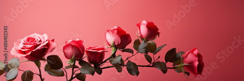 Elegant Red Roses in a Row on a Soft Pink Background