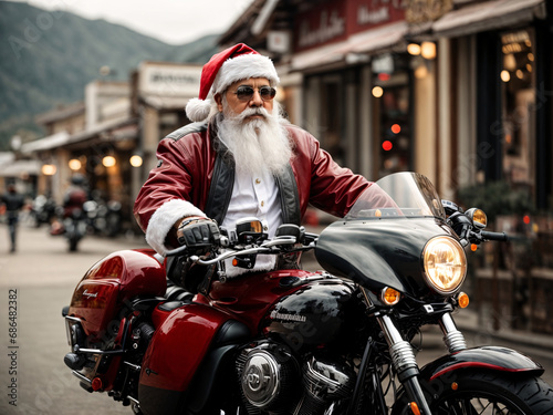 santa riding a cool bike,santa on harley davidson photo