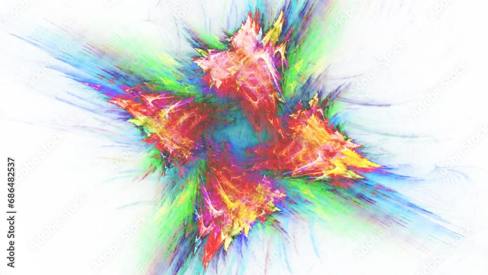 Combination of particles revolving, coruscating, flashing, changing shapes, colors. Metamorphoses of fractal forms with spin on white. Abstract square pattern in background center. 4K UHD 4096x2304 Combination of particles revolving, coruscating, flashing, changing shapes, colors. Metamorphoses of fractal forms with spin on white. Abstract square pattern in background center. 4K UHD 4096x2304