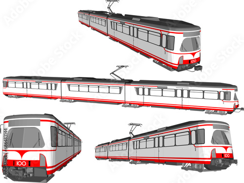 Vector sketch illustration of inner city locomotive tram design