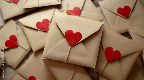 Craft envelopes with red heart. Romantic love letters photo