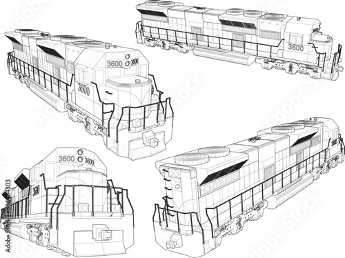 Vector sketch illustration of industrial locomotive train transportation equipment design