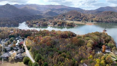 aerial push in to lake chatuge and hiawassee georgia photo