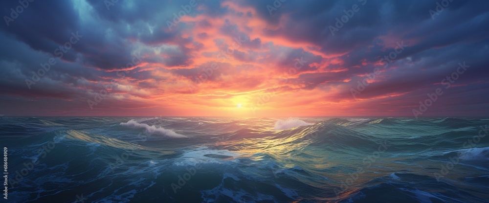 Fototapeta premium Storm clouds of vast pacific ocean at dusk