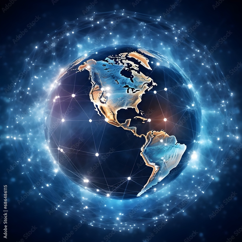 Fototapeta premium Global world network and telecommunication on earth illustration 