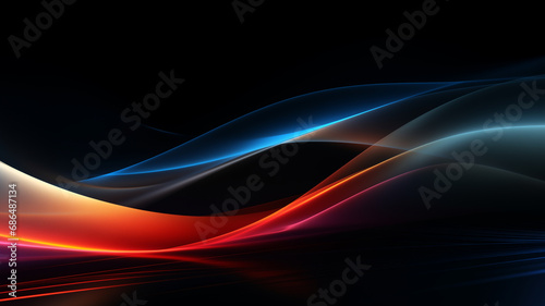 stromlinenförmige verlaufende abstrakte Licht Wellen in den Farben blau, cyan, rot und orange auf schwarzem Hintergrund. Querformat 16:9. Generative Ai photo