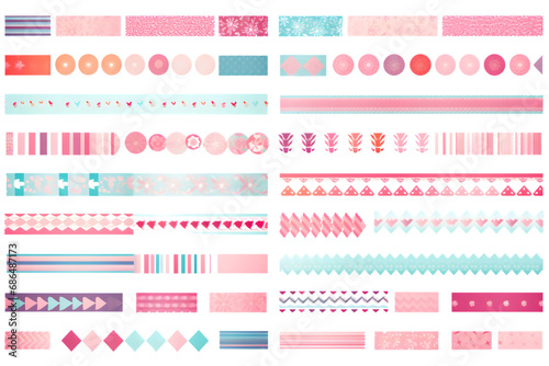 Colorful washi tape png sticker, cute pattern collection. generative ai.