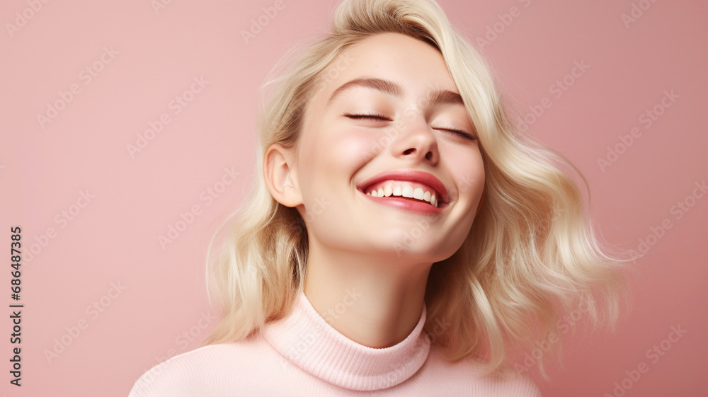 Portrait of a happy young female model with short blonde hair Portrait of a happy young female model with short blonde hair
