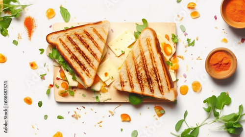 sandwich with cheese flat lay 