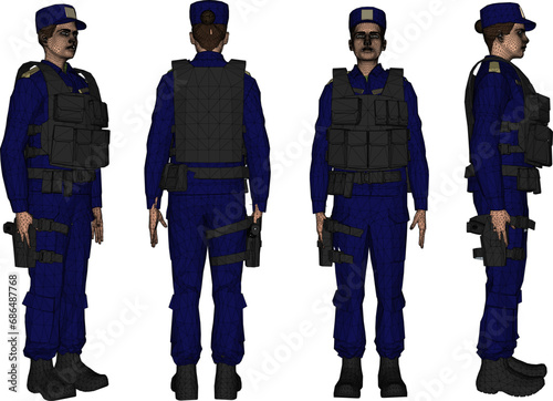 Vector sketch illustration of special female police officer design