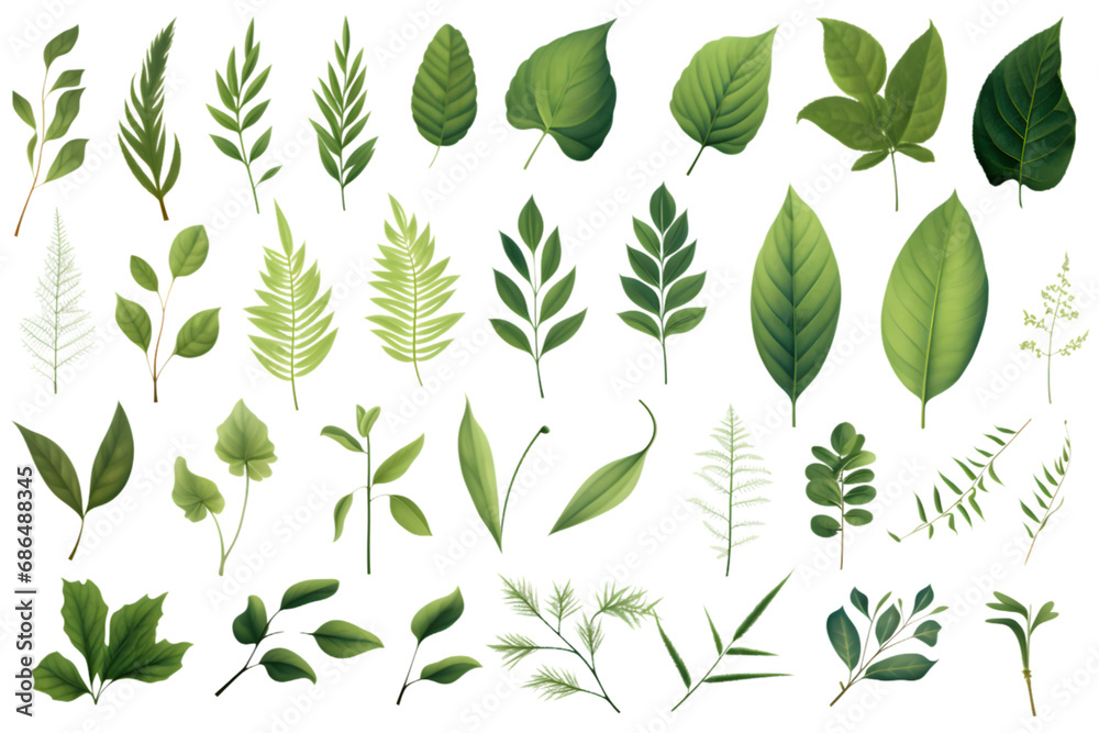 Green leaves big vector collection. generative ai. Green leaves big vector collection. generative ai.