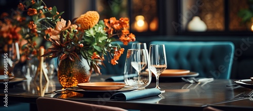 Elegant table setup with napkins and glassware in a trendy space
