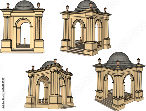 Vector sketch illustration of vintage classic gazebo architectural building design