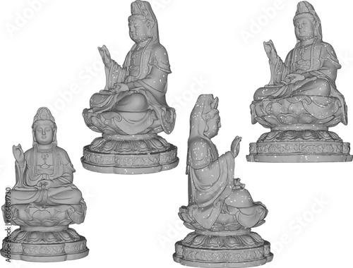 Vector sketch illustration of the design of the statue of the Buddhist goddess Kwan im