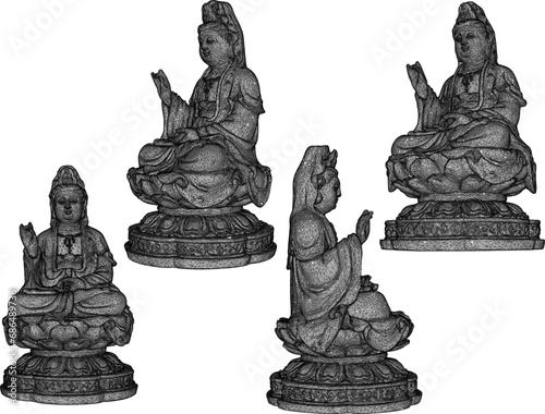 Vector sketch illustration of the design of the statue of the Buddhist goddess Kwan im