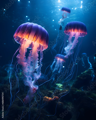 glowing jellyfish in the sea © Artworld AI