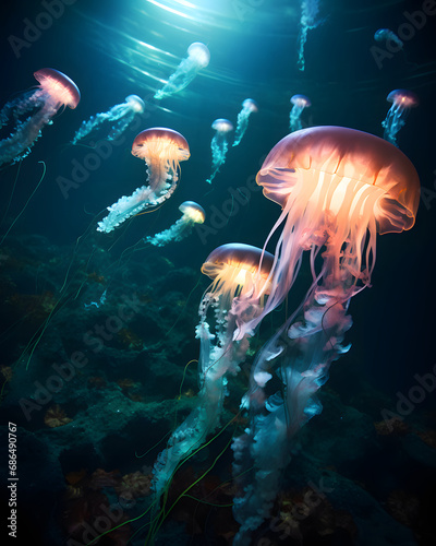 glowing jellyfish in the sea