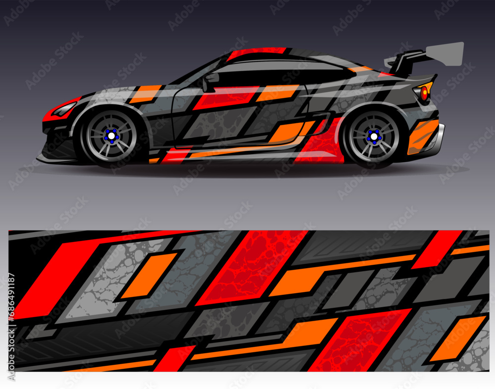 Car wrap design vector.Graphic abstract stripe racing background designs for vehicle, rally, race, adventure and car racing livery