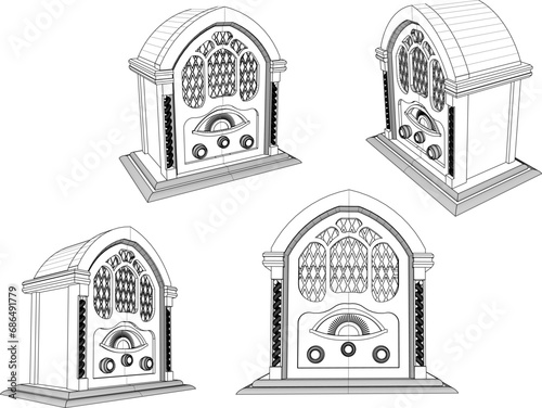 Vector sketch illustration of vintage old radio design