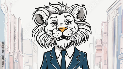 Lion carton character with formal dress vector image. Illustration of cute lion design graphic on the white background