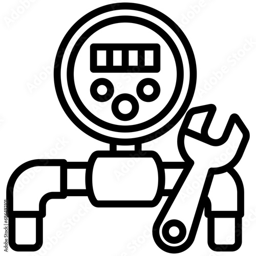 Water Meter Installation black outline icon, related to plumbing service.