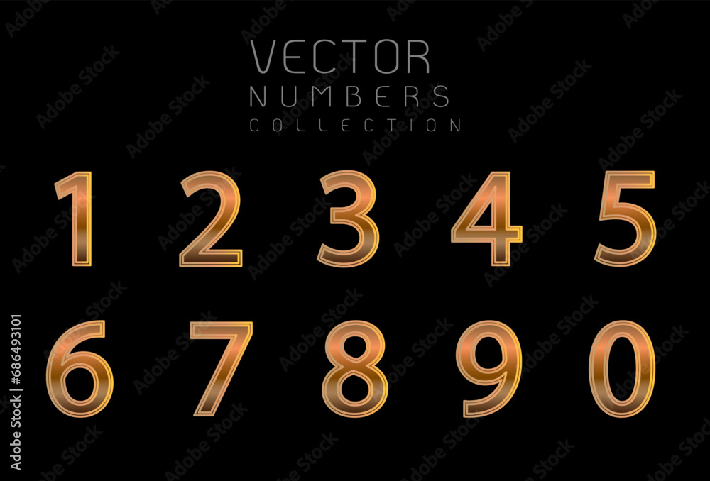 Golden numbers with golden outline. Numbers set vector font alphabet, luxury flat design ; application, creative poster & Party, birthday, celebrate anniversary and wedding. Vector design elements Golden numbers with golden outline. Numbers set vector font alphabet, luxury flat design ; application, creative poster & Party, birthday, celebrate anniversary and wedding. Vector design elements