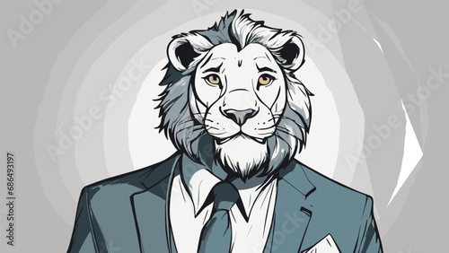 Lion carton character with formal dress vector image. Illustration of cute lion design graphic on the white background
