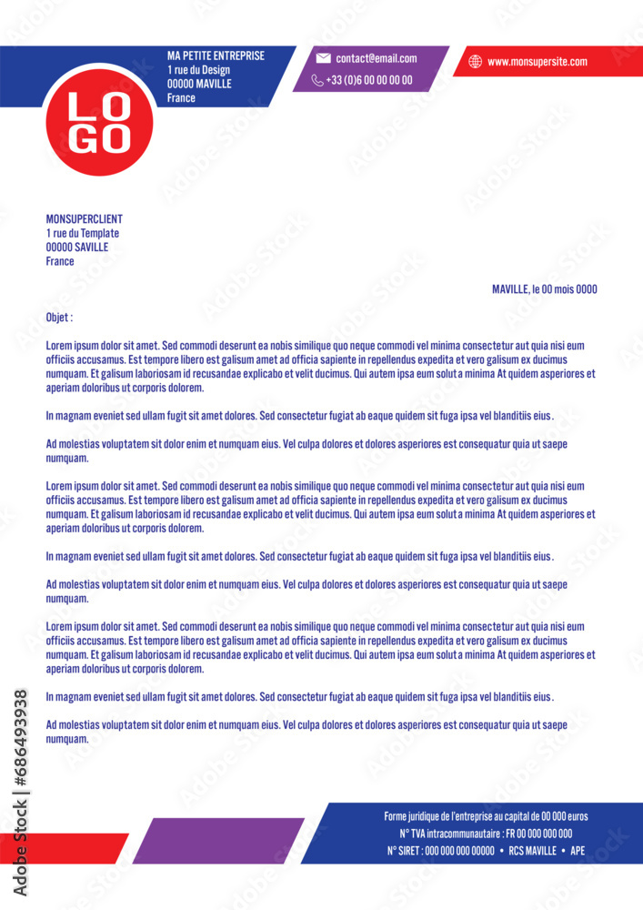 Papier en-tête / Courrier A4 pour entreprise avec mentions obligatoires Papier en-tête / Courrier A4 pour entreprise avec mentions obligatoires