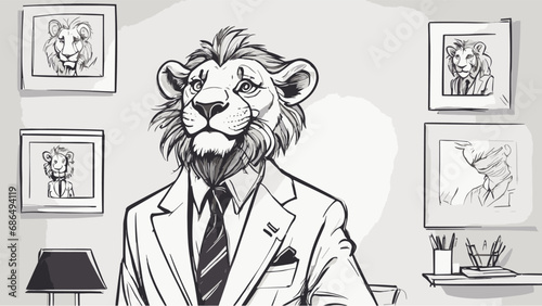Lion carton character with formal dress vector image. Illustration of cute lion design graphic on the white background