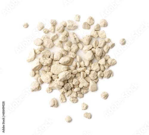 Mineral cat litter filler on white background