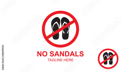 No Sandals Logo Design Template.  Flip Flop Sandal Logo Icon. Abstract Art Of A Flip-Flops Foot Wear. Slipper Shoes Logo. summer flip flops for beach holiday designs. Beach sandals.