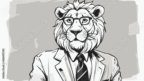Lion carton character with formal dress vector image. Illustration of cute lion design graphic on the white background
