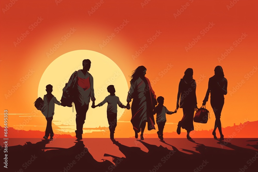 Fototapeta premium A graphic illustration and poster design for migration and refugees