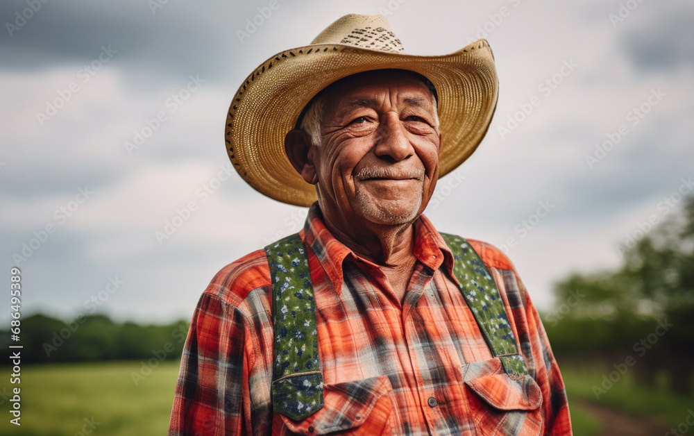 Happy smiling Farmer in the farmland