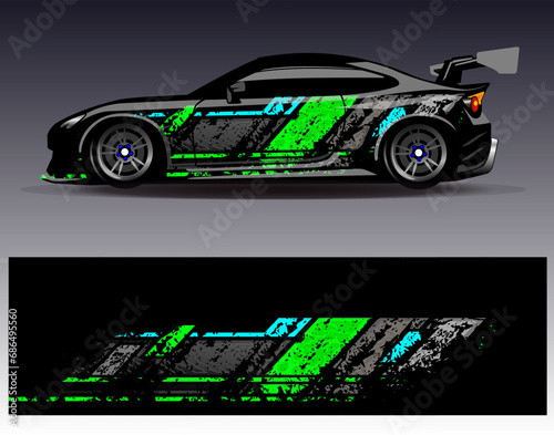 Car wrap design vector.Graphic abstract stripe racing background designs for vehicle, rally, race, adventure and car racing livery