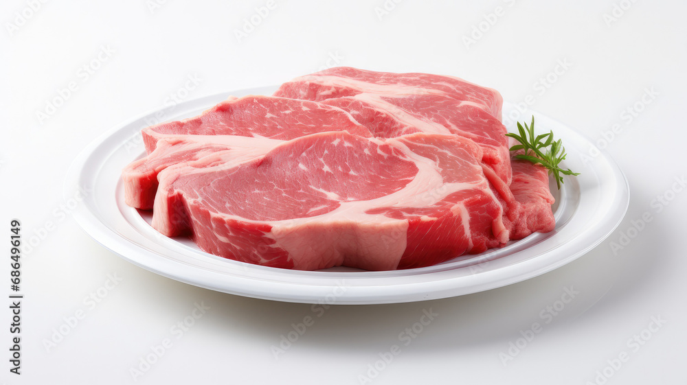 raw meat on a plate isolated on white background