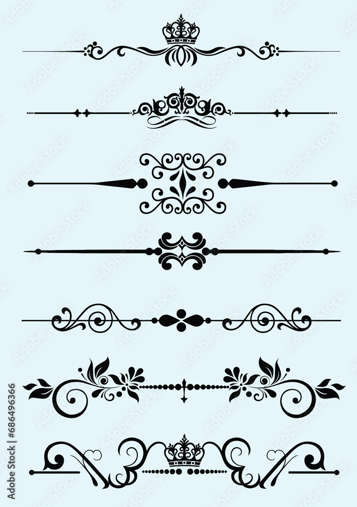 Collection of Ornamental Rule Lines in Different Design styles. Color vector illustration