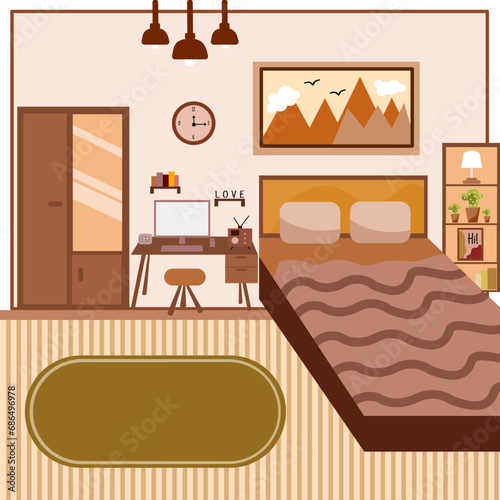 Vector interior of bedroom and furniture