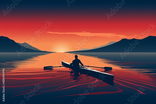 Graphic illustration for kayaking and boating in a canoe