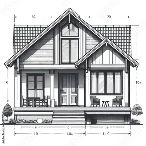 Pencil sketch, private wood house model 