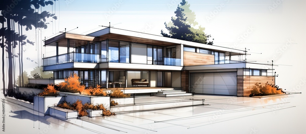 drawing of a contemporary house drawing of a contemporary house