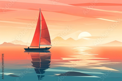 A graphic illustration banner for sailing a boat