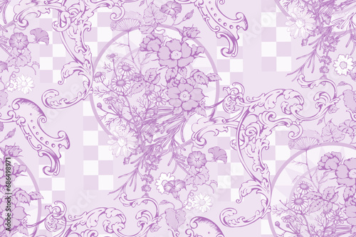 Abstract floral seamless pattern. In style rococo. Vector illustration. Suitable for fabric, wrapping paper and the like.