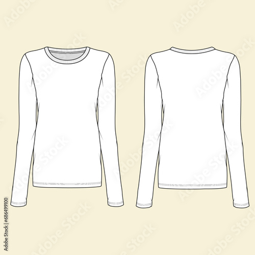Women Long Sleeves top fashion flat sketch template. ,t shirt template