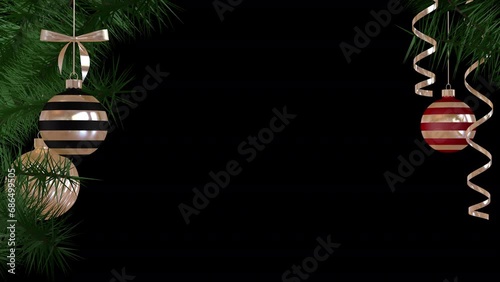 Christmas frame with a pine branches and Christmas decorations