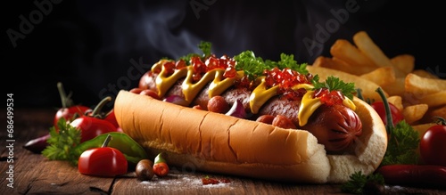 Delicious hot dogs, rustic setting